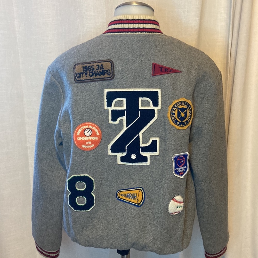 Zara Gray Varsity Jacket with Patches